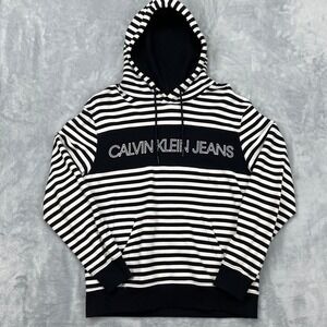 Calvin Klein Hoodie Mens Size Small Black and White Stripped CK Logo